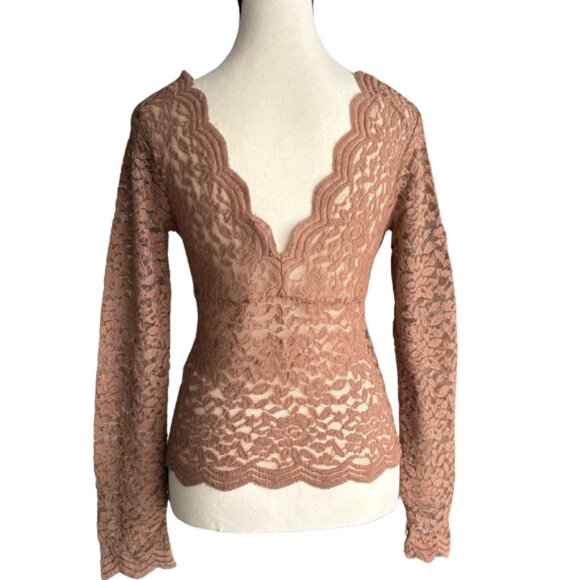 ZARA LONG SLEEVE COTTON BLEND LACE TOP, SZ. L - Picture 5 of 7